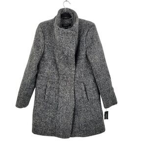 Kenneth Cole Womens Asymmetrical Pressed Boucle Wool Coat M Heathered Gray City